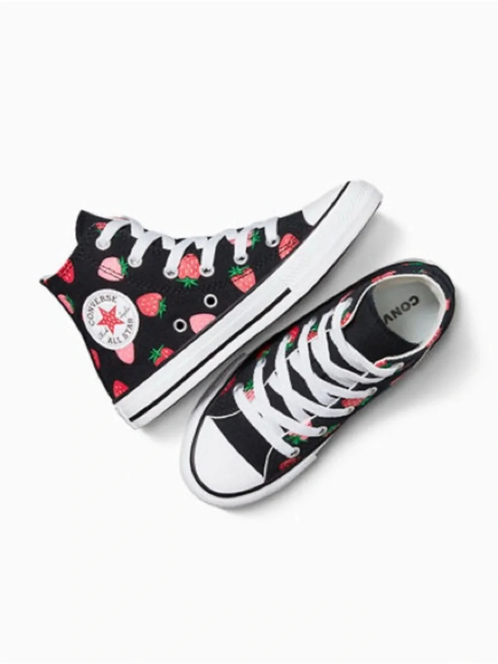 Converse Kids Black High-Top Sneakers with Pink & Red Strawberry Print